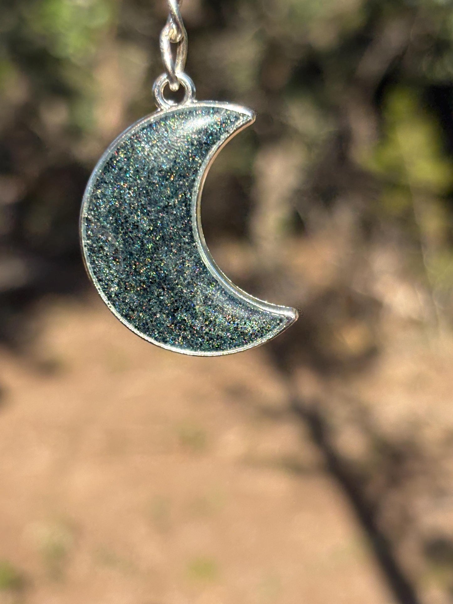 Crescent Moon Keychain | Stardust Silver Galaxy Resin Charm
