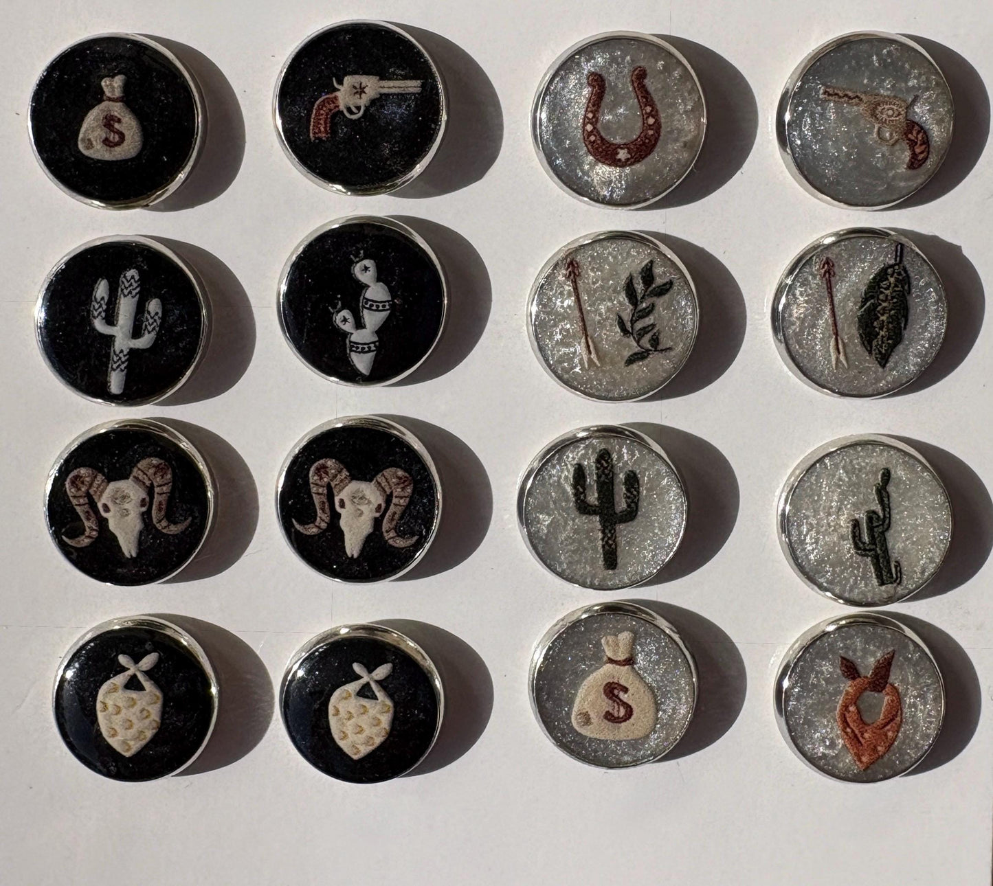 8 Pairs Western Studs Earring Set: Cowgirl, Cactus, Horseshoe, Money, Horseshoe, Gun, Bandana Hypoallergenic Earrings Consecrated Jewelry Co.