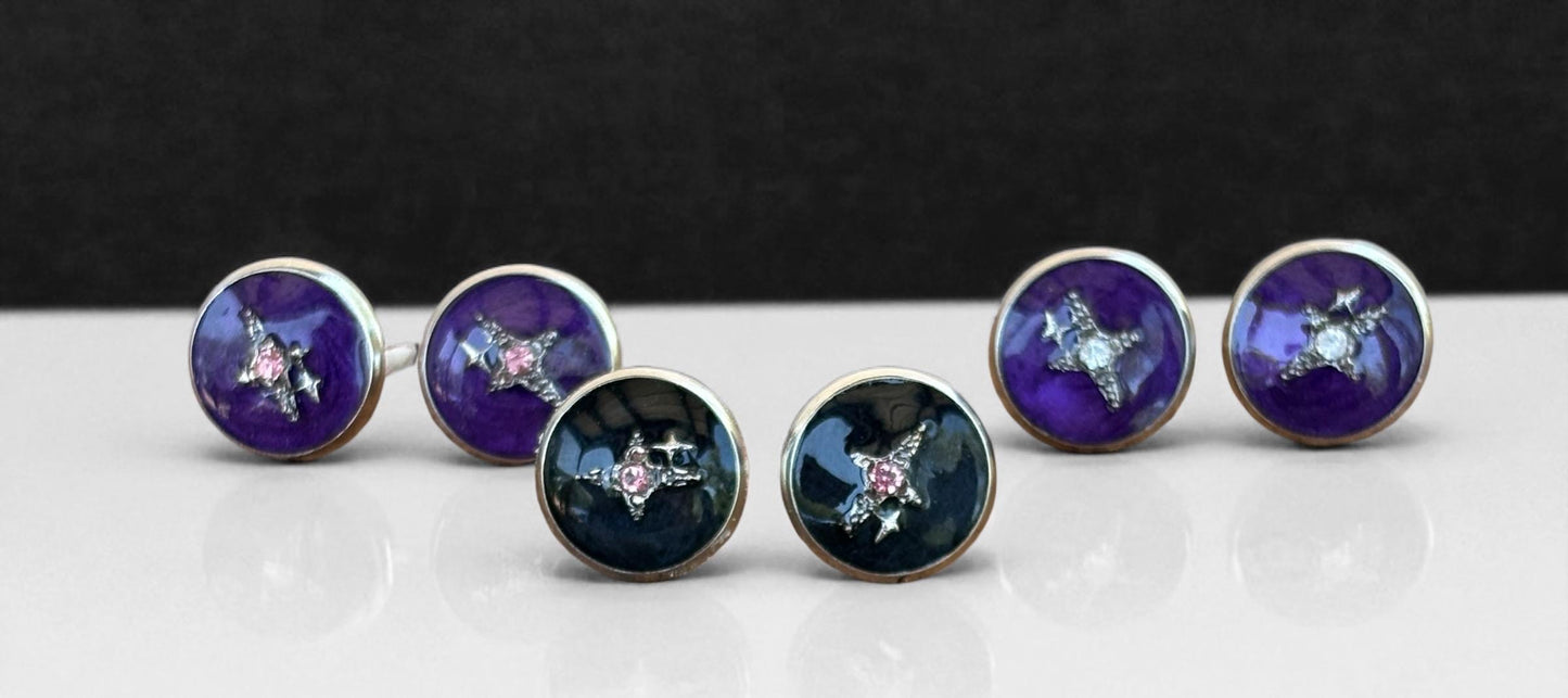 Cross Stud Earring | Star Stud Earring | Purple Stud Earring | Black Stud Earrings | Christian Cross Earring | Jesus Cross Gem Faith Studs Earrings Consecrated Jewelry Co.