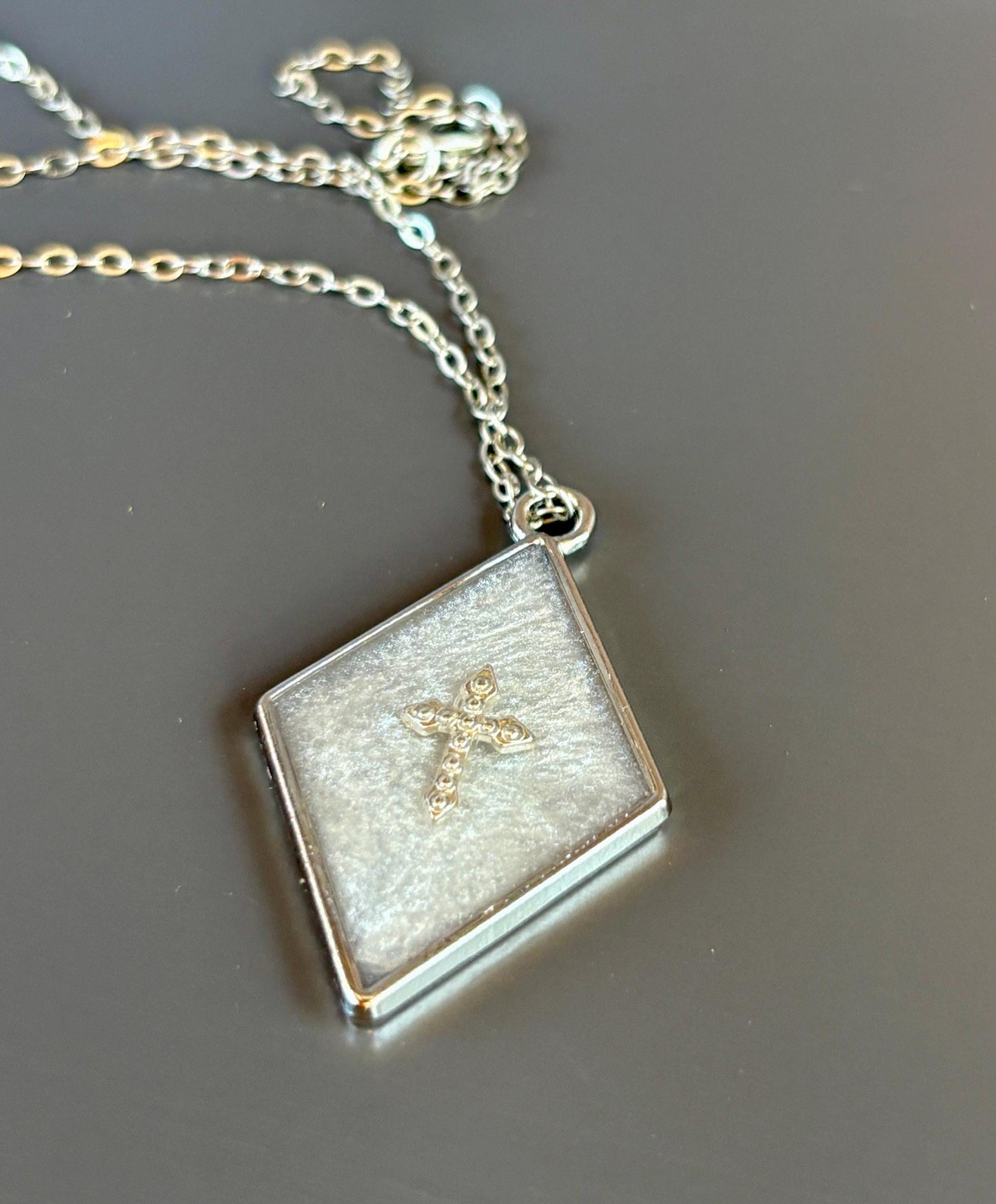 Silver Cross Necklace: White Resin Diamond Pendant, Christian Jesus Faith Jewelry Necklaces Consecrated Jewelry Co.