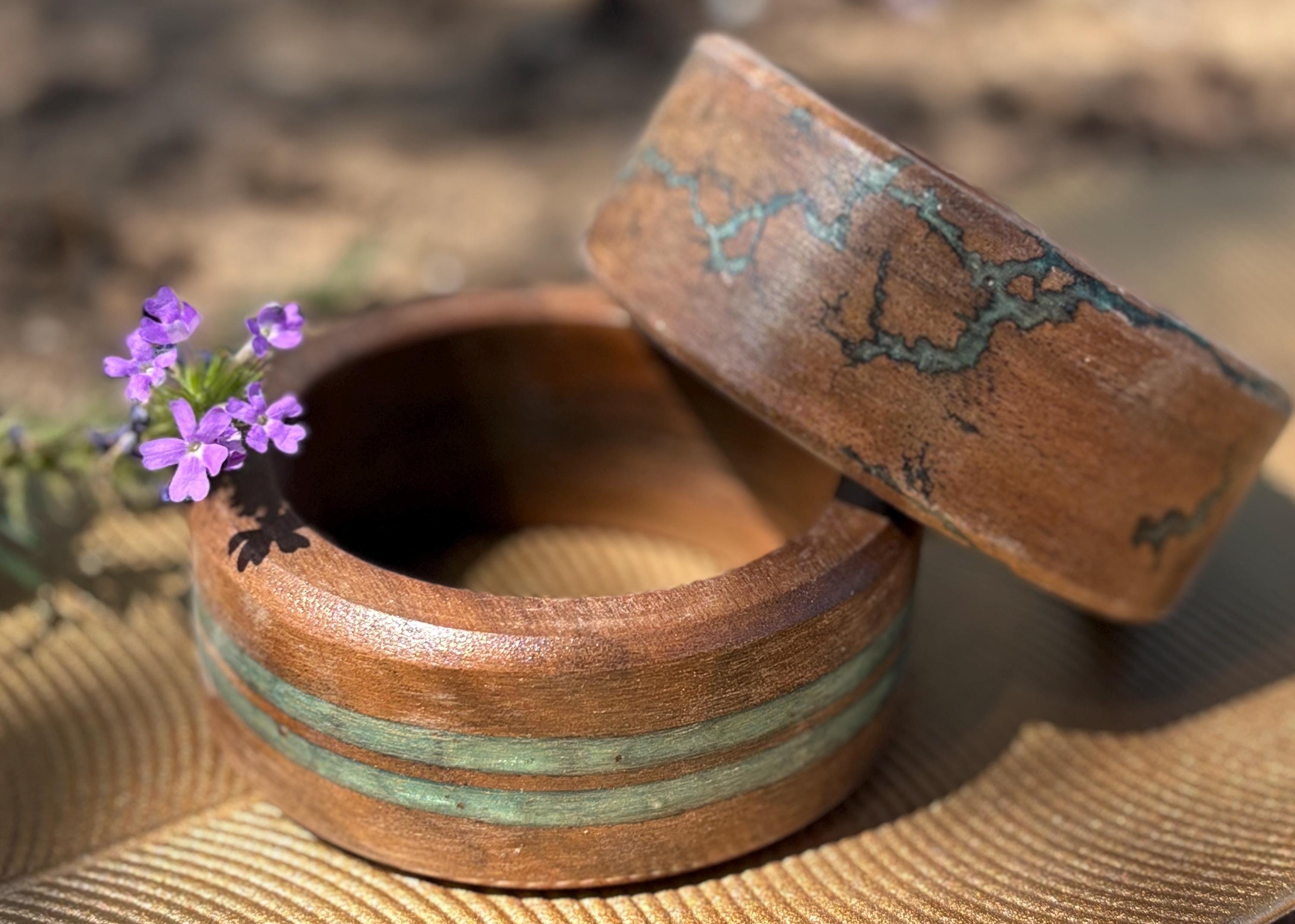 Black Walnut Bangle Bracelet — Teal Turquoise Resin Boho