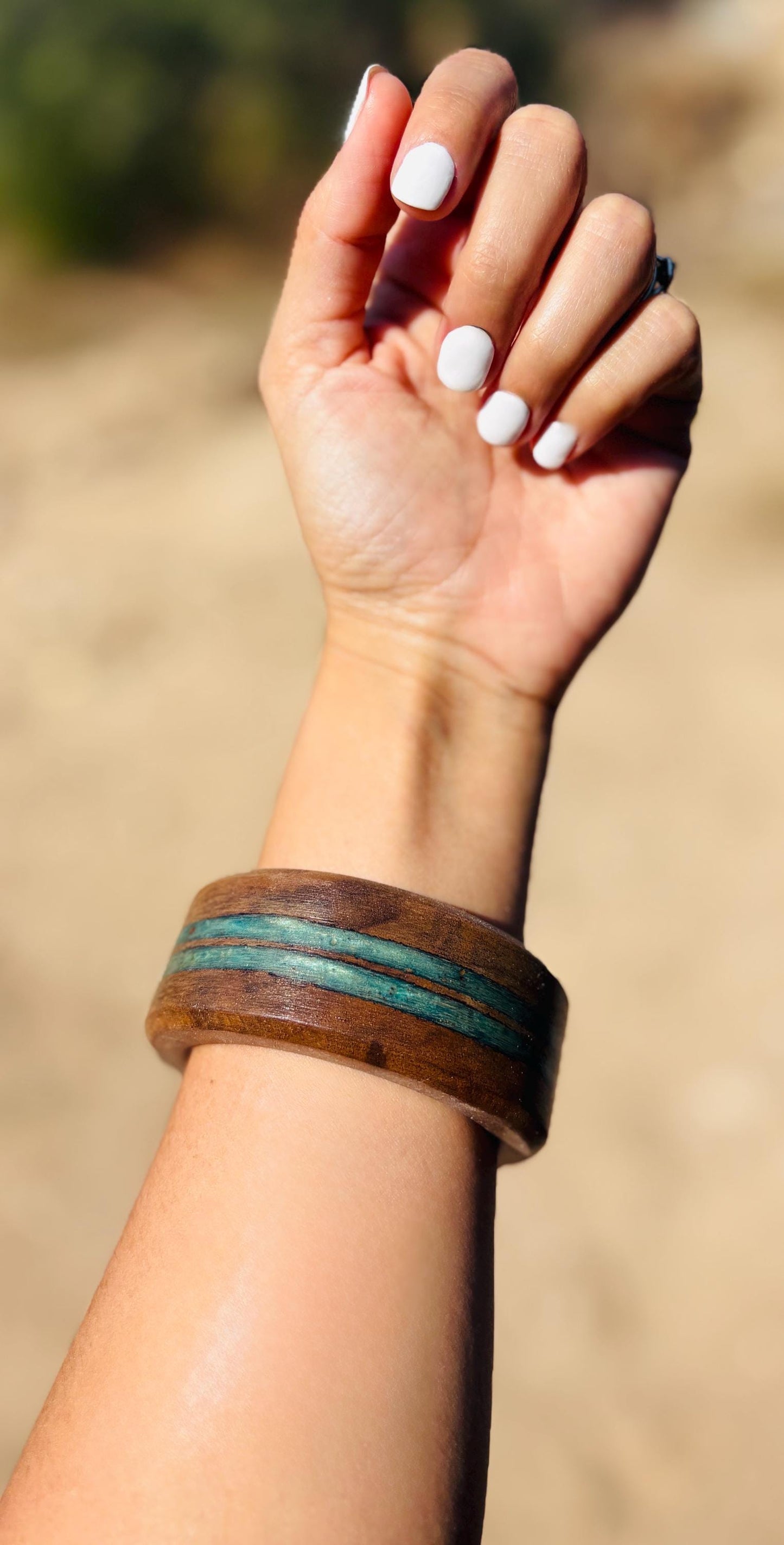 Chunky Black Walnut Bangle Bracelet | Teal Turquoise Resin Boho Bracelets Consecrated Jewelry Co.
