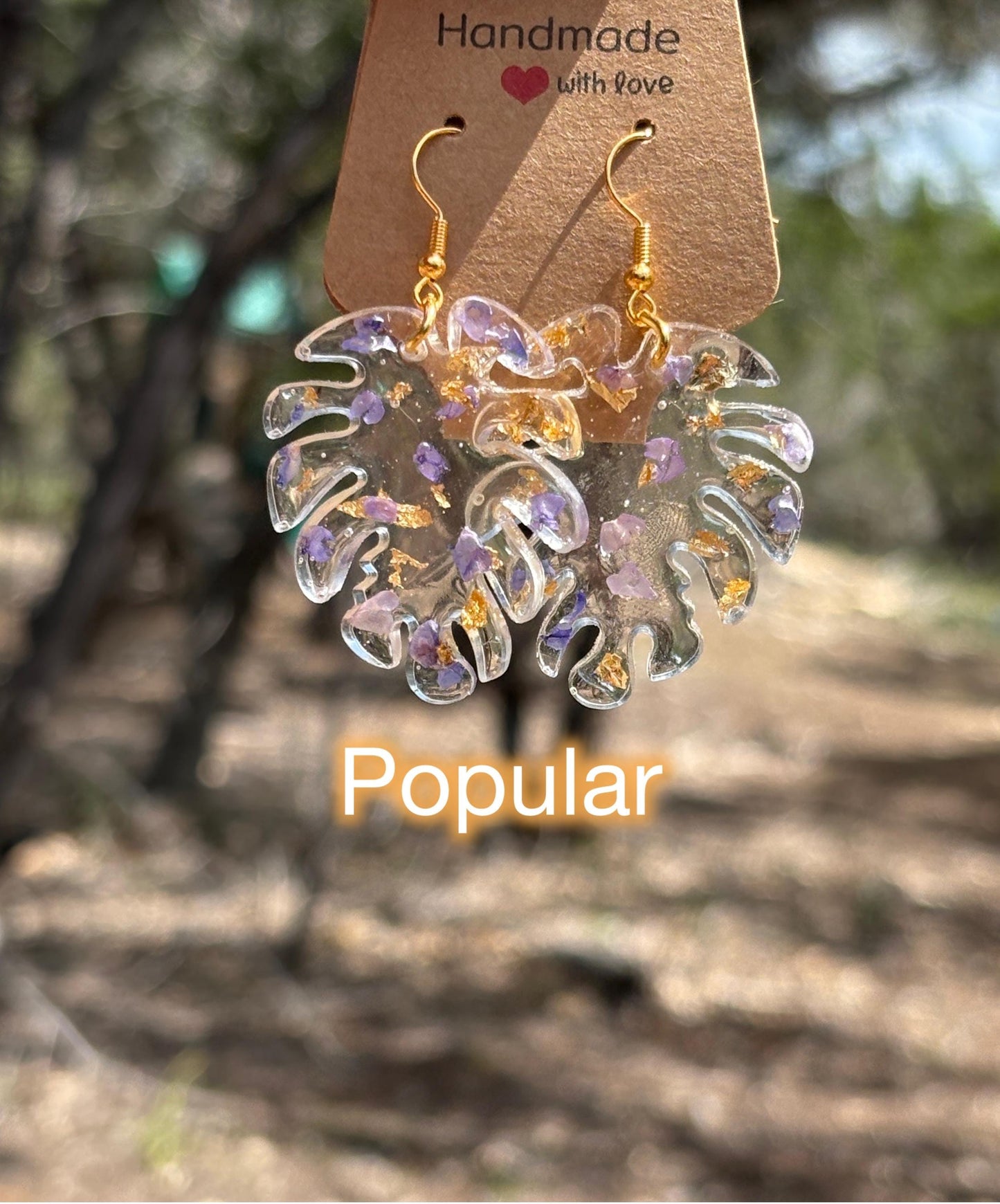 Monstera Leaf Dangle Earrings | Yellow Resin Glitter Shimmer Earrings Consecrated Jewelry Co.