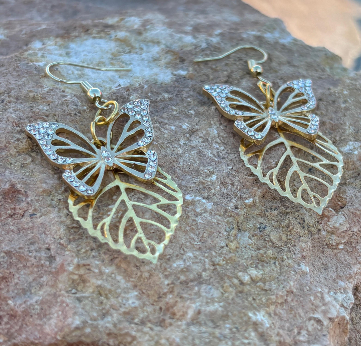 Gold Butterfly Dangle Earrings | Crystal Gemstone Garden Earrings Consecrated Jewelry Co.