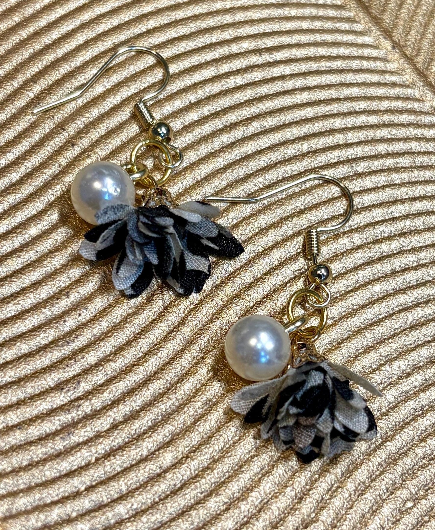 Handmade Floral Fabric Dangle Earrings | Pearl Gold Earrings Consecrated Jewelry Co.