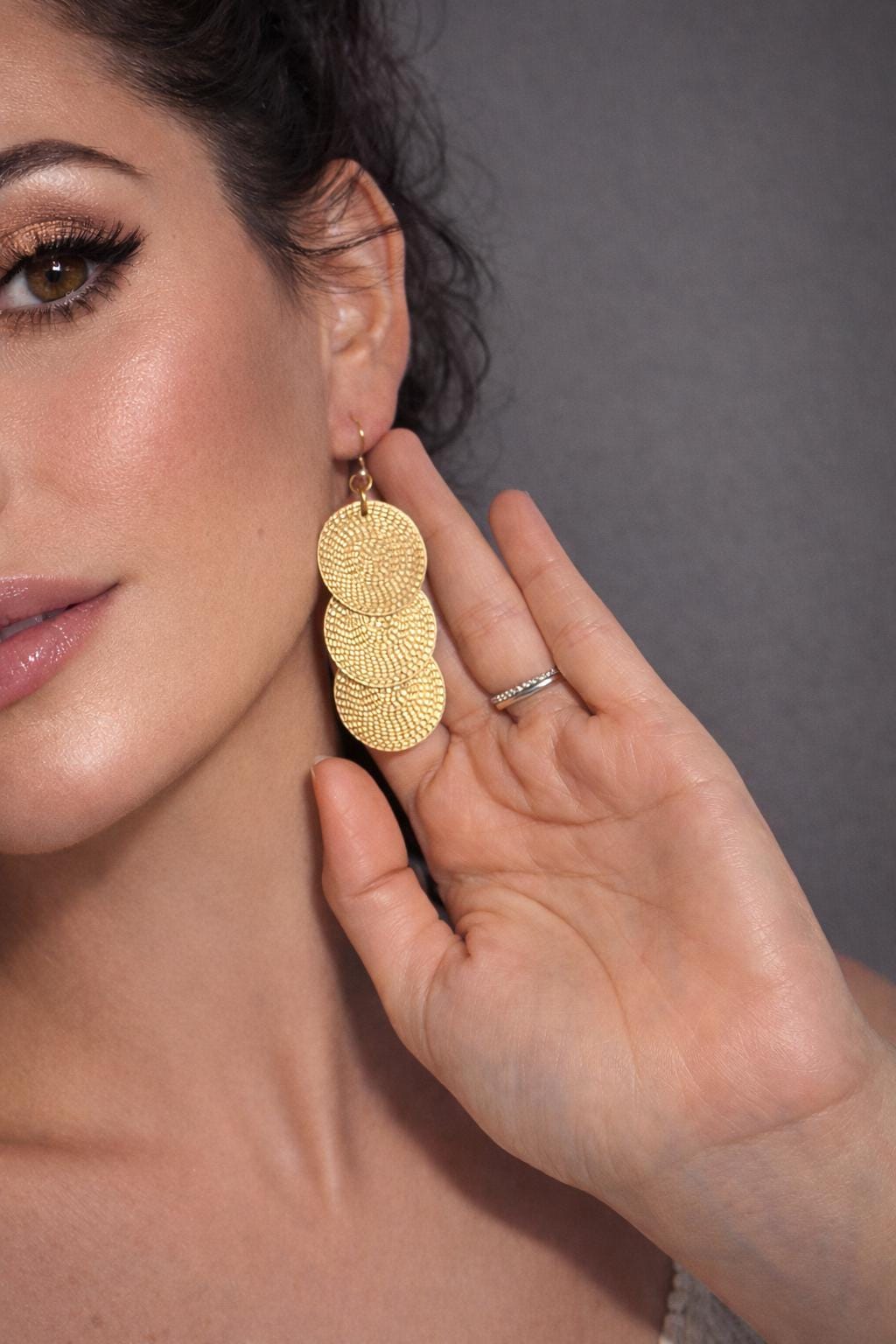 Gold Circle Dangle & Stud Earrings | Hammered Coin Set Earrings Consecrated Jewelry Co.