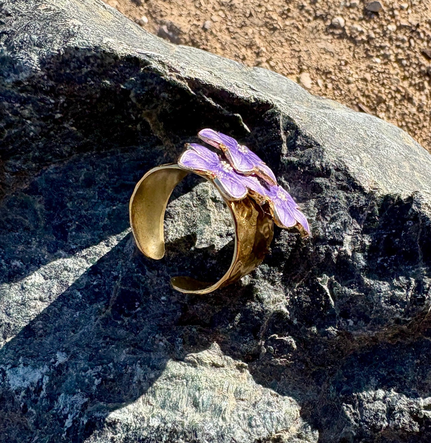 Gold Purple Flower Ring | Lavender Plum Floral Rings Consecrated Jewelry Co.