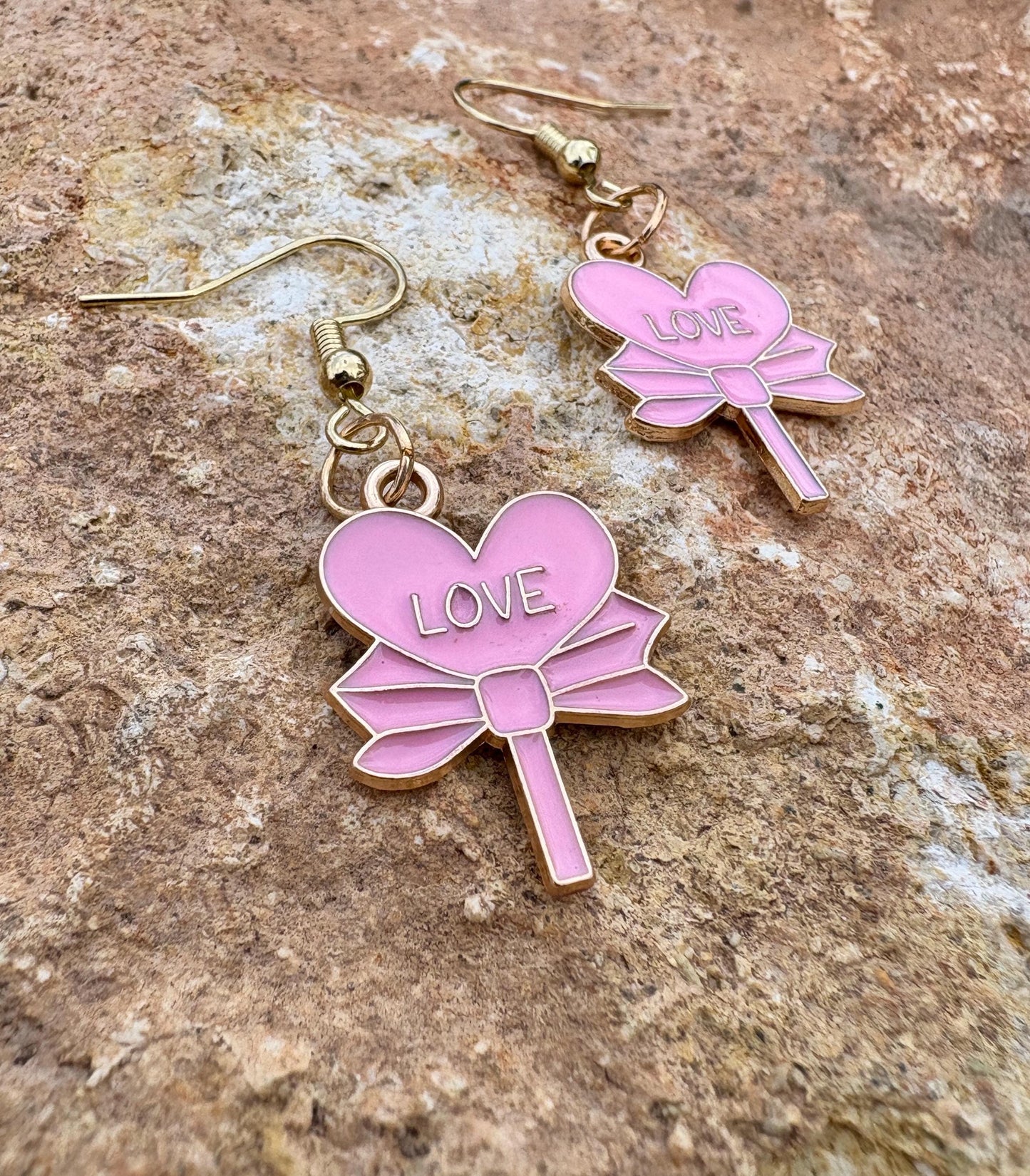 Gold & Pink Dangle Heart Earrings | Love Bows Valentine's Earrings Consecrated Jewelry Co.