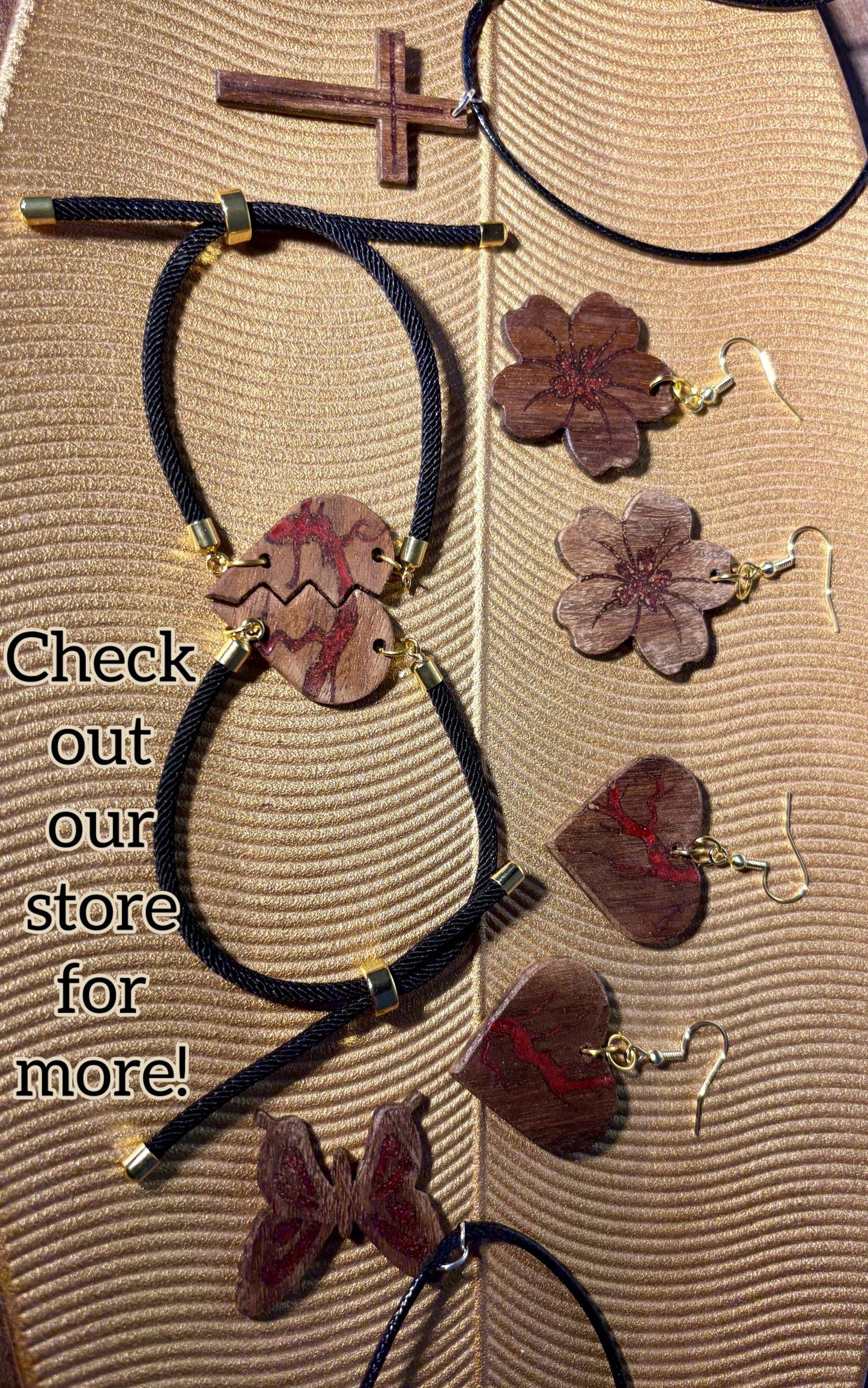 Handmade Black Walnut Cross Necklace | Red Resin Adjustable Cord Necklaces Consecrated Jewelry Co.