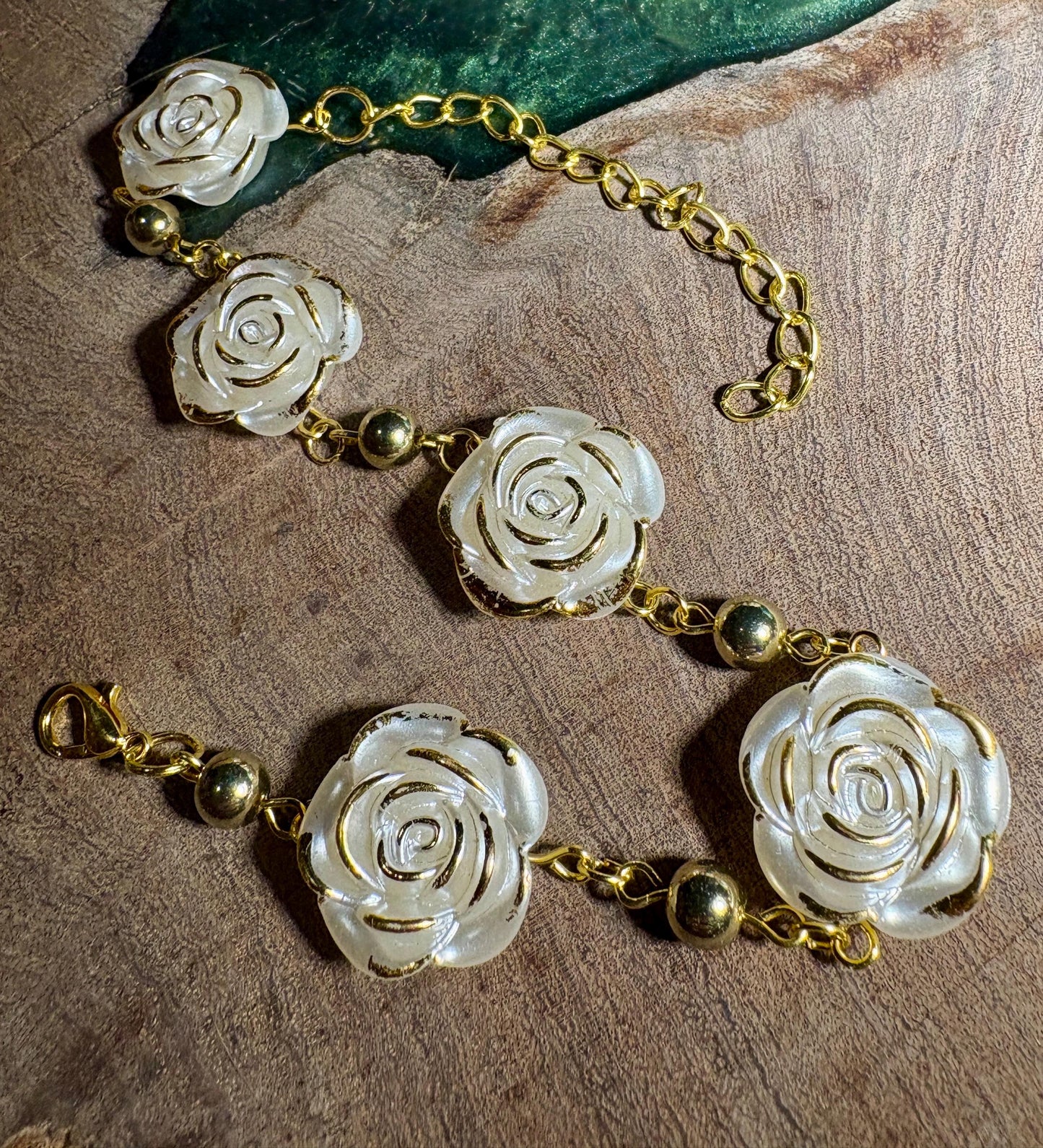 White Rose Bracelet | Gold Chain Floral Adjustable Earrings Consecrated Jewelry Co.