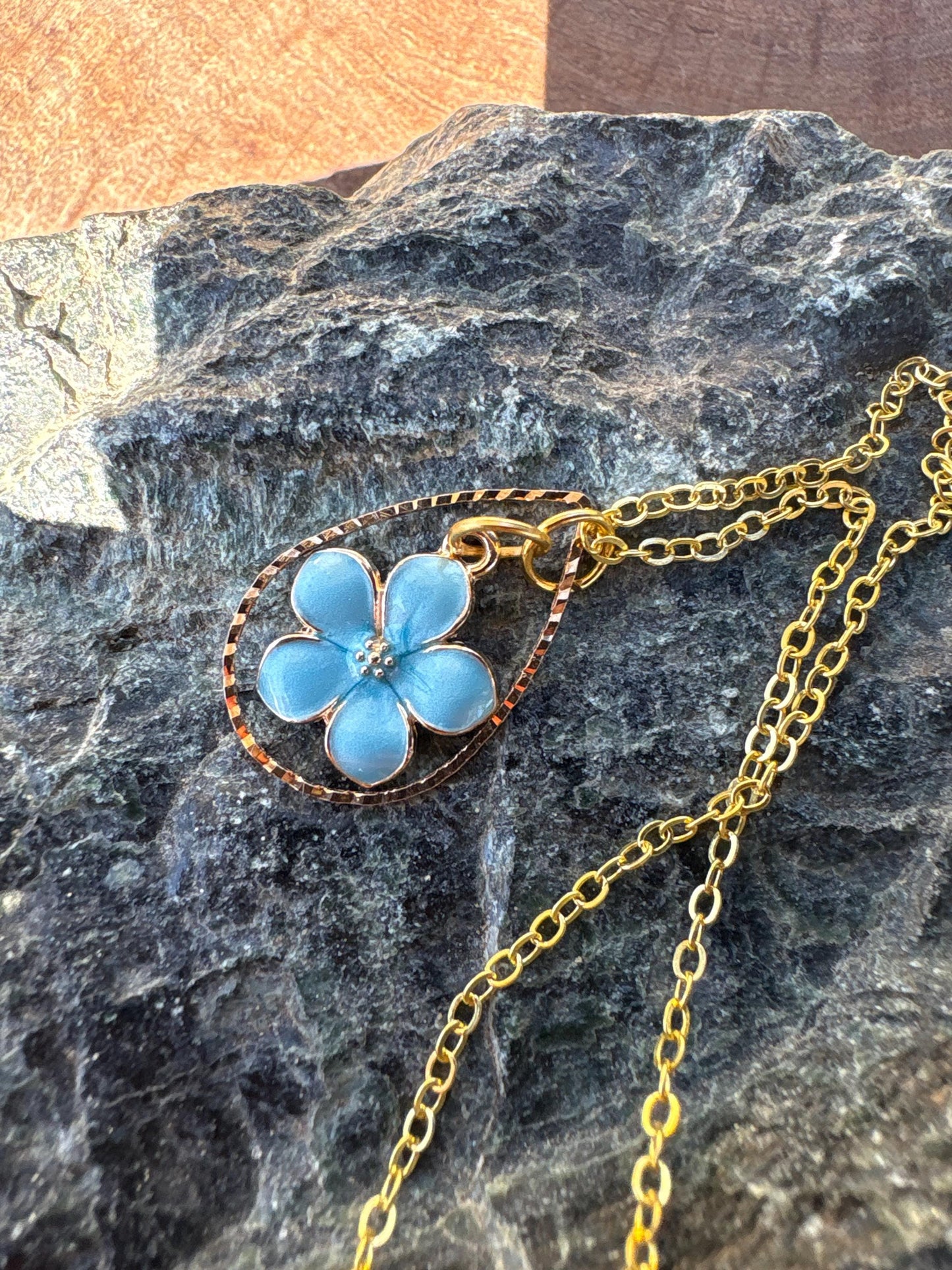 Gold Teardrop Necklace | Blue or Black Flower Pearl Pendant Necklaces Consecrated Jewelry Co.