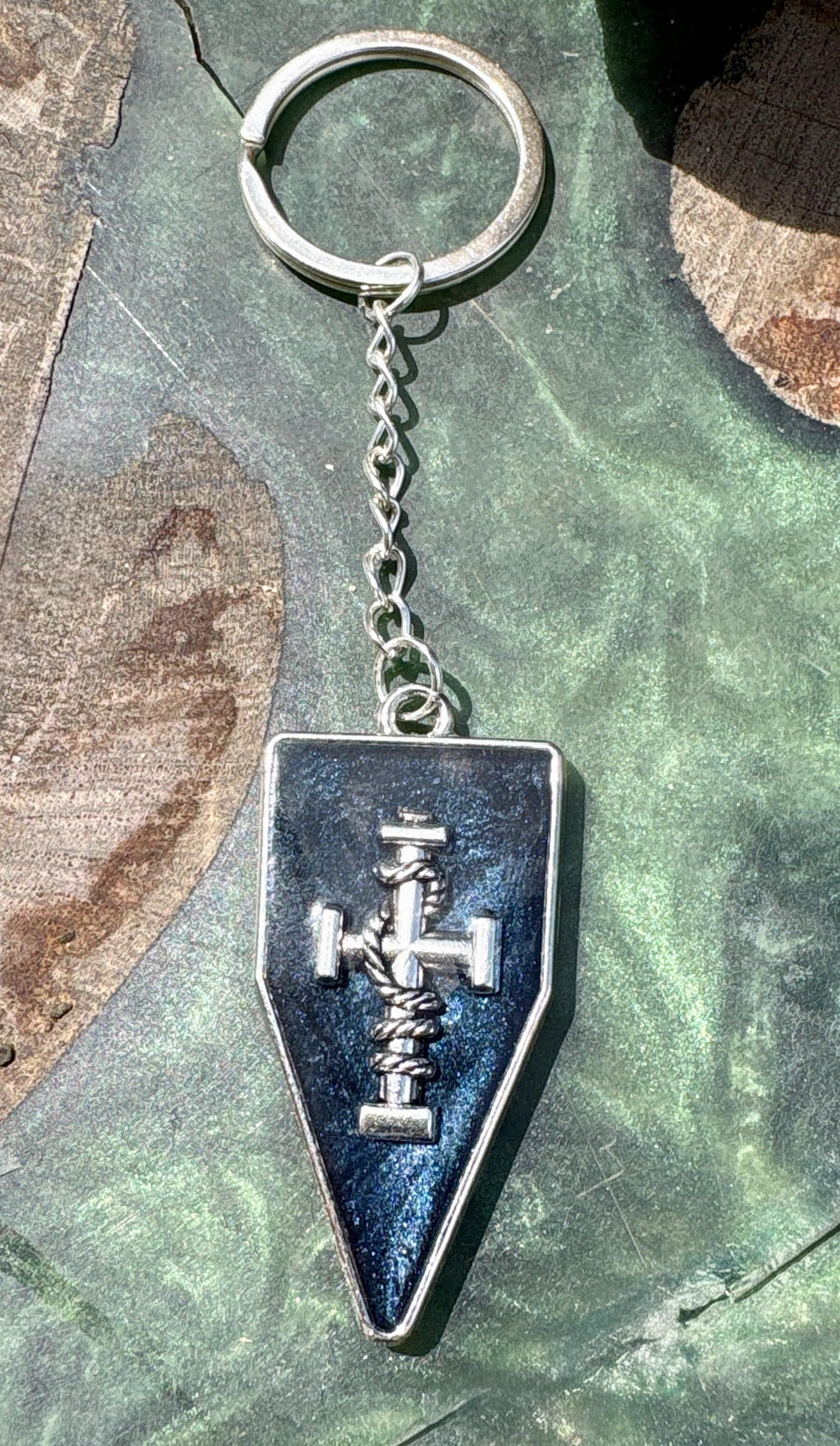 Handmade Blue Resin Cross Keychain, Silver Tone Bag Chain, Faith Inspired Christian Jewelry, Boho Rustic Purse Accessory Gift