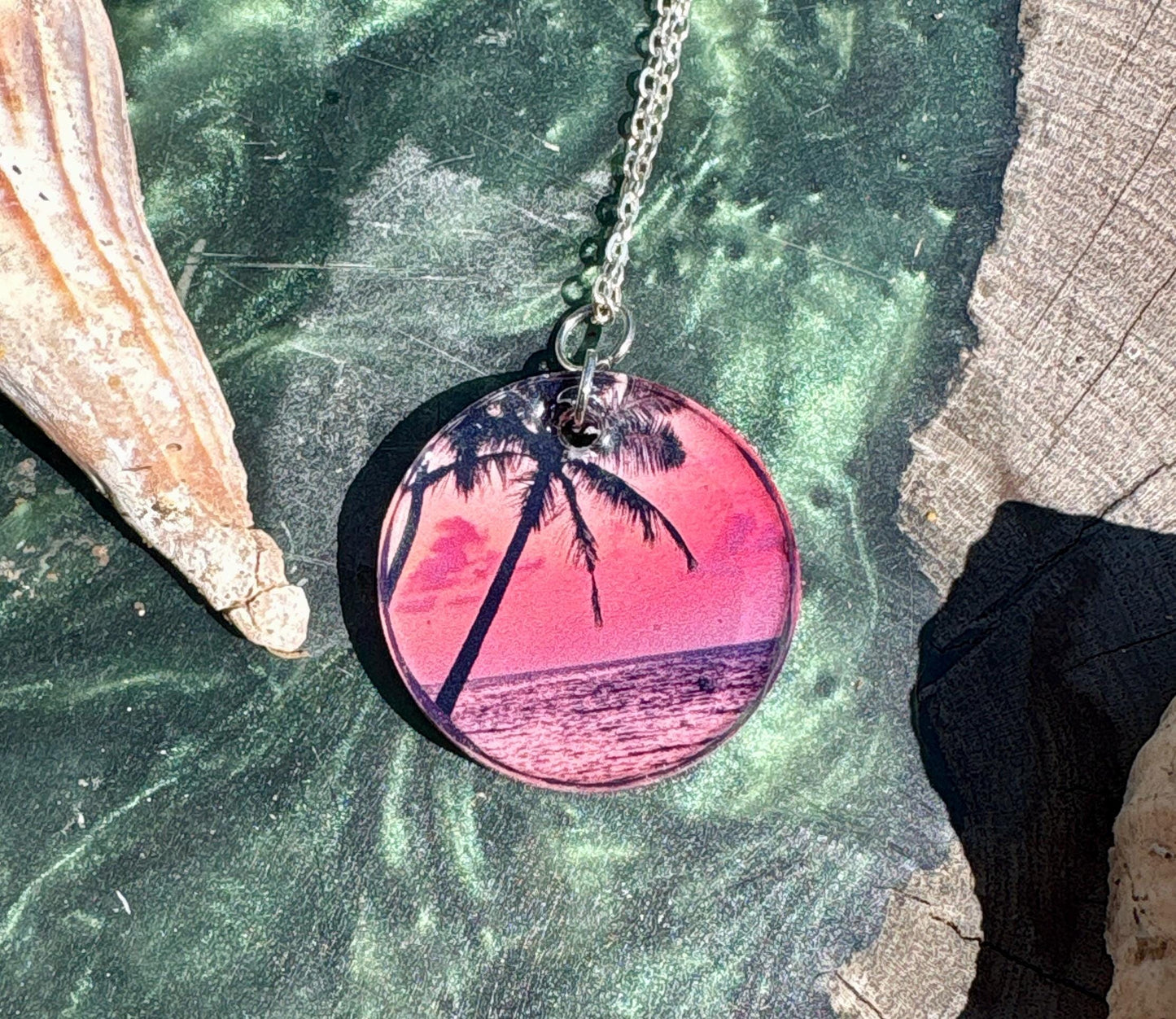 Palm Tree Resin Pendant Necklace, Vacation and Summer Jewelry, Beach and Tropical Accessory