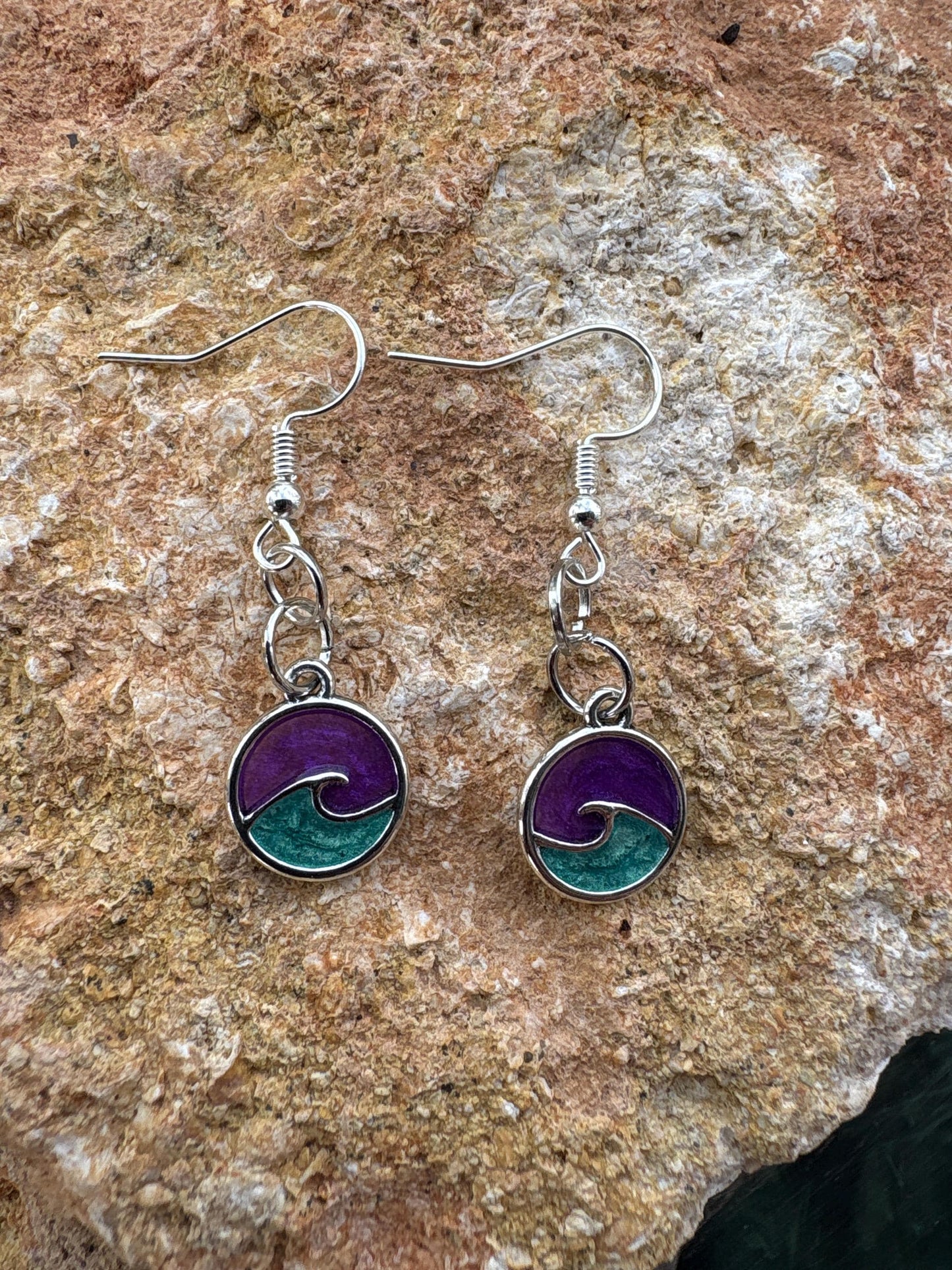 Handmade Ocean inspired, Wave dangle earrings, Turquoise and Purple, Sea Inspired, Beach Lover Gift, Summer Jewelry Consecrated Jewelry Co.