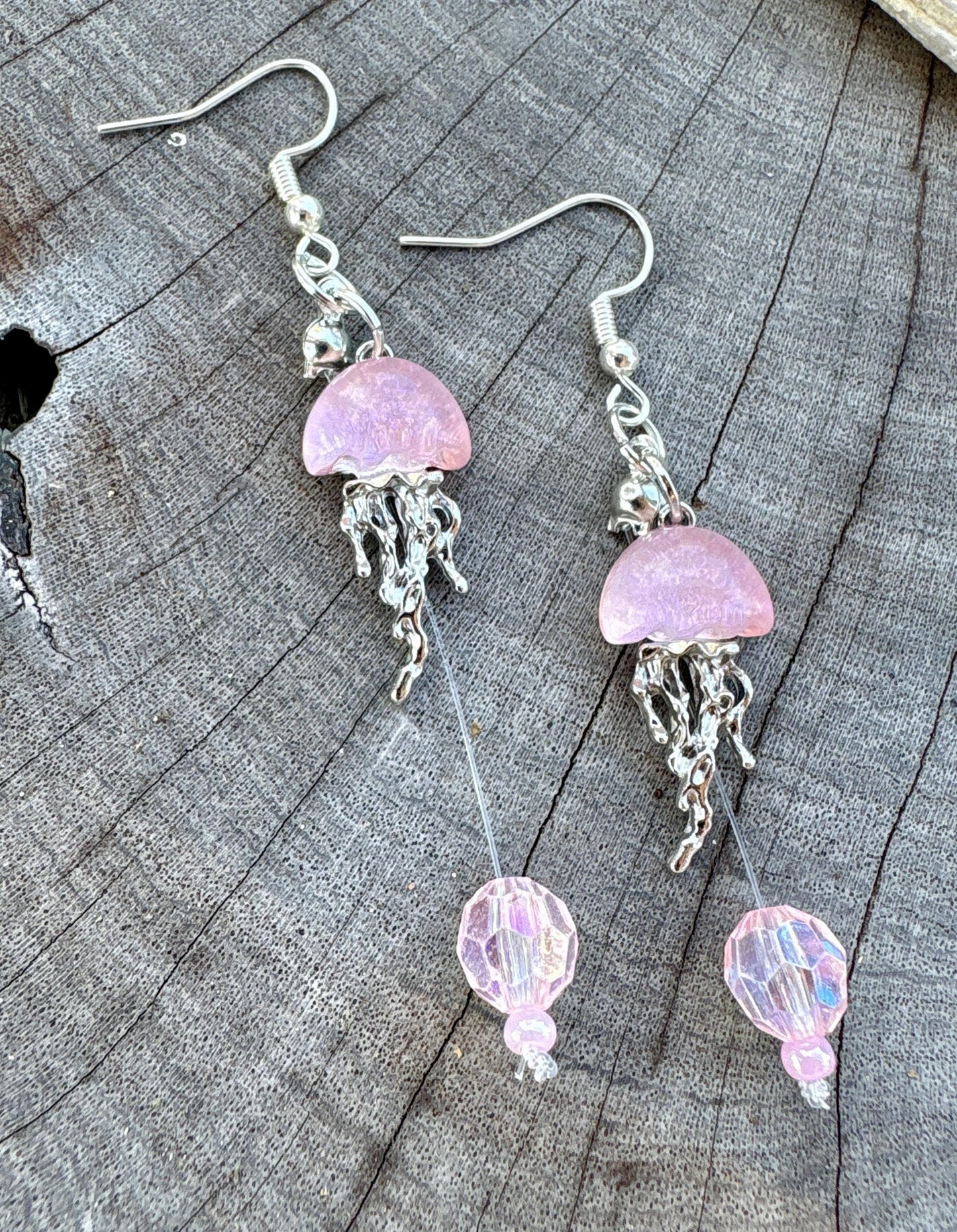 Handmade Jellyfish Dangle Earrings | Blue Pink Ocean Crystal Jewelry
