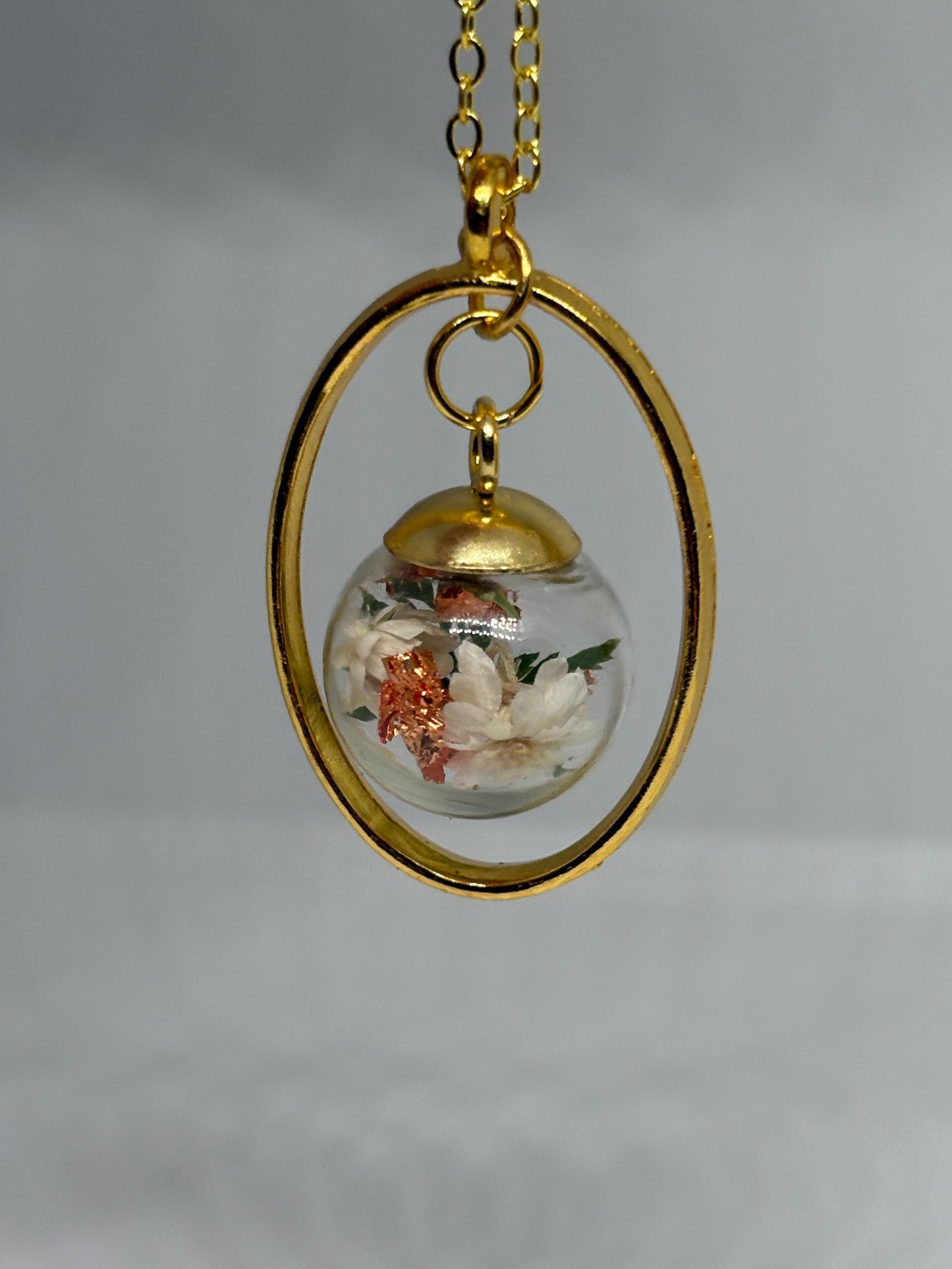 Terrarium Necklace Gold Globe Dried Flowers | Botanical Gift Necklaces Consecrated Jewelry Co.