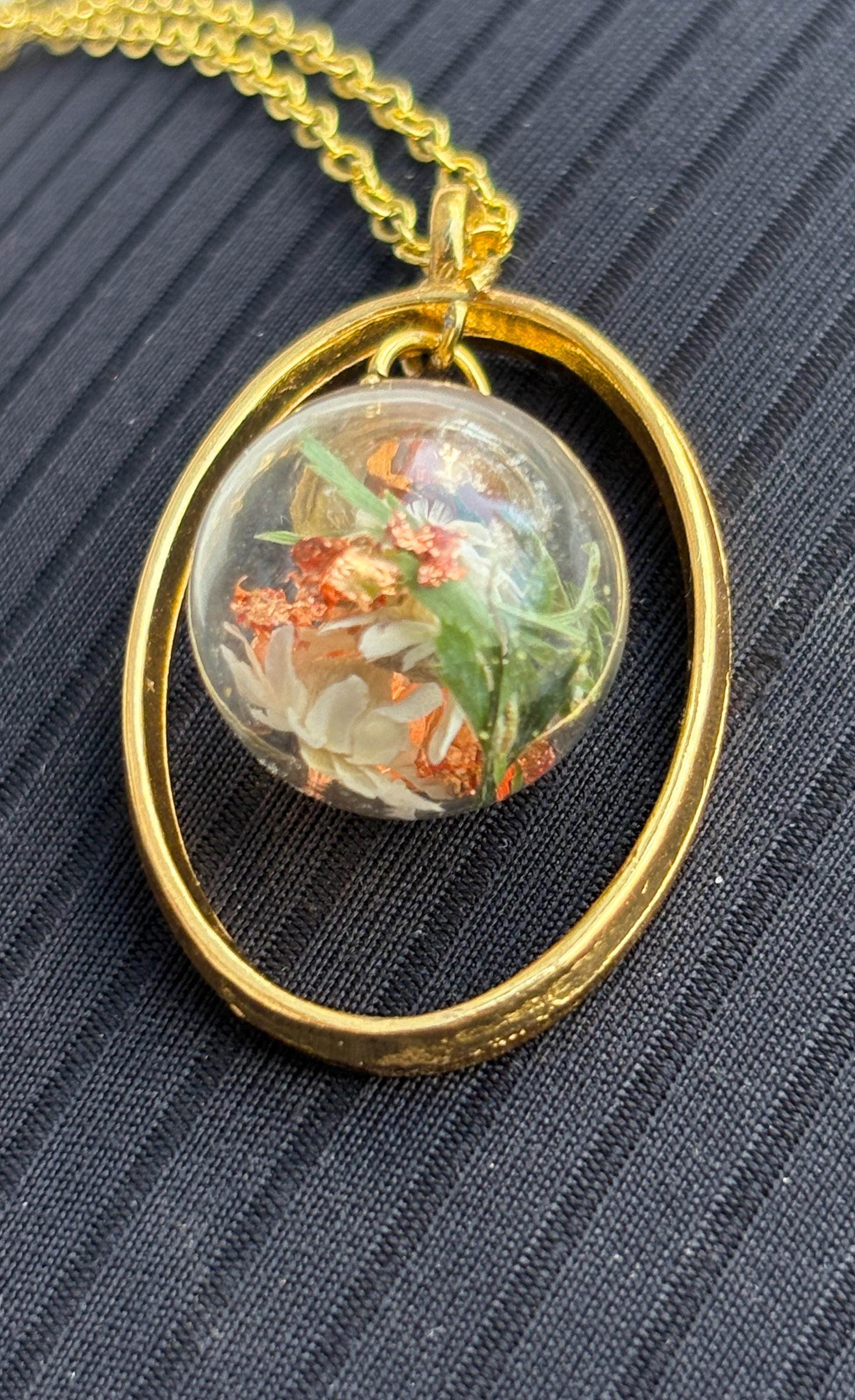 Terrarium Necklace Gold Globe Dried Flowers | Botanical Gift Necklaces Consecrated Jewelry Co.