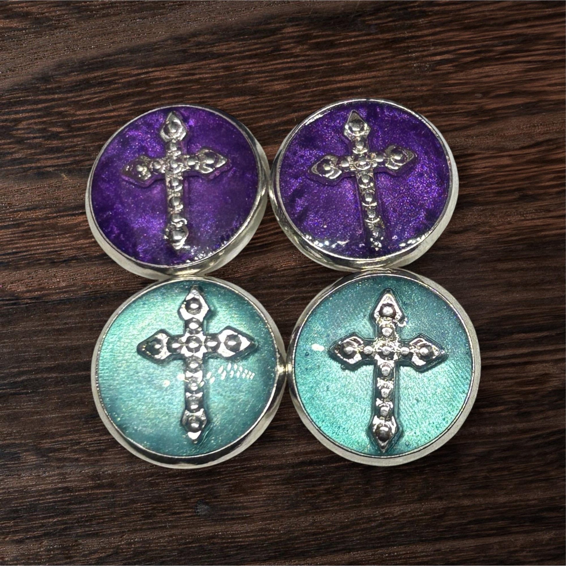 Mismatched Cross Stud Earrings | Purple & Turquoise Christian Jewelry Earrings Consecrated Jewelry Co.