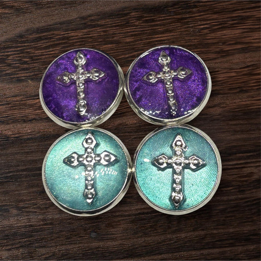 Mismatched Cross Stud Earrings | Purple & Turquoise Christian Jewelry Earrings Consecrated Jewelry Co.