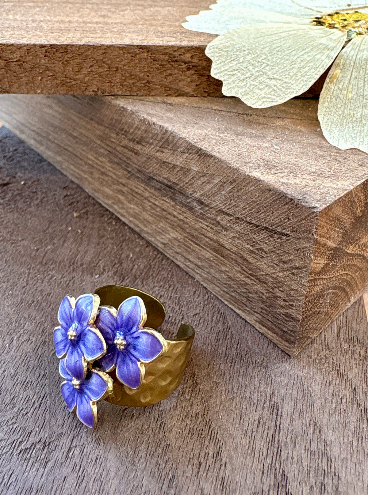 Gold Purple Flower Ring | Lavender Plum Floral