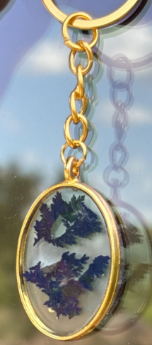 Real Pressed Wildflower Resin Keychain: Gold Floral Pink or Blue Bag Charm Keychains Consecrated Jewelry Co.