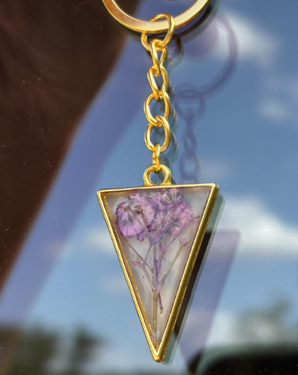 Real Pressed Wildflower Resin Keychain: Gold Floral Pink or Blue Bag Charm Keychains Consecrated Jewelry Co.