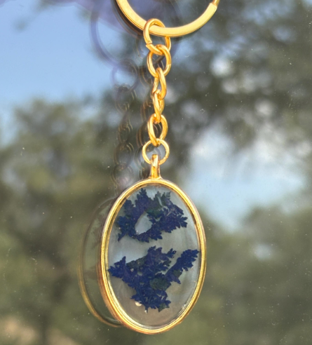 Real Pressed Wildflower Resin Keychain: Gold Floral Pink or Blue Bag Charm Keychains Consecrated Jewelry Co.