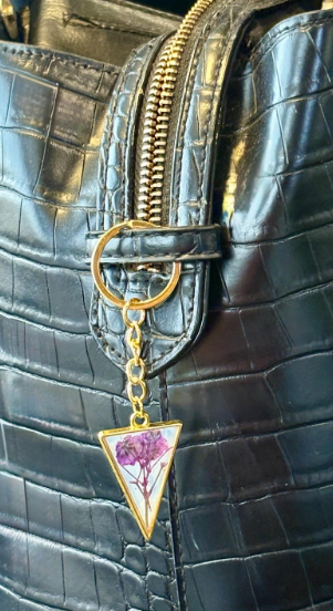 Real Pressed Wildflower Resin Keychain: Gold Floral Pink or Blue Bag Charm Keychains Consecrated Jewelry Co.
