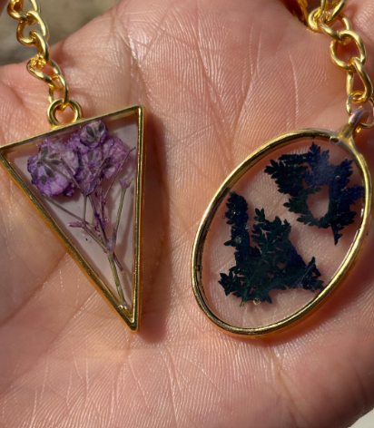 Real Pressed Wildflower Resin Keychain: Gold Floral Pink or Blue Bag Charm Keychains Consecrated Jewelry Co.