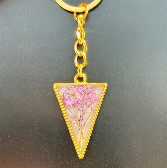 Real Pressed Wildflower Resin Keychain: Gold Floral Pink or Blue Bag Charm Keychains Consecrated Jewelry Co.