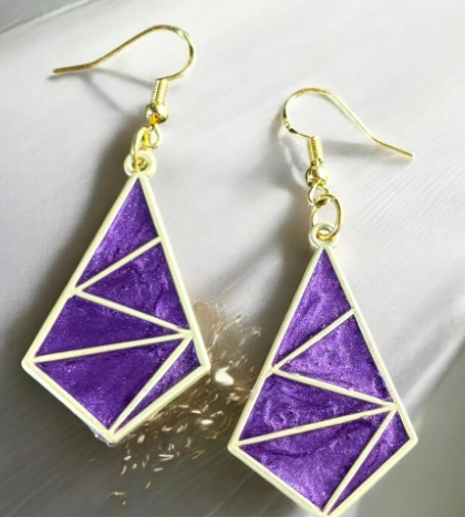 Purple Geometric Earrings Gold Frame | Minimalist Jewelry Earrings Consecrated Jewelry Co.