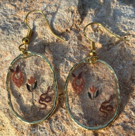 Cowgirl Gold Dangle Earrings: Snake, Bandana and Desert Flower - Western Jewelry Earrings Consecrated Jewelry Co.