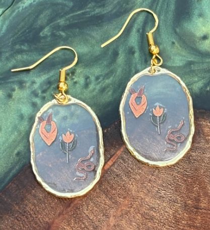 Cowgirl Gold Dangle Earrings: Snake, Bandana and Desert Flower - Western Jewelry Earrings Consecrated Jewelry Co.