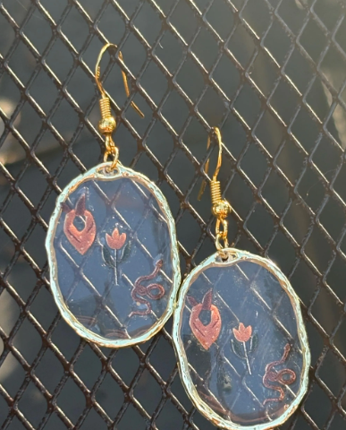 Cowgirl Gold Dangle Earrings: Snake, Bandana and Desert Flower - Western Jewelry Earrings Consecrated Jewelry Co.