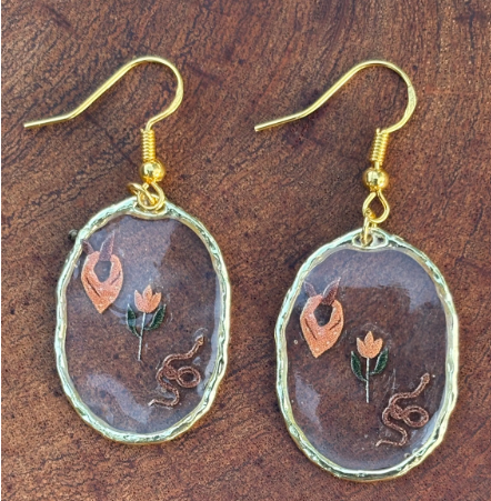 Cowgirl Gold Dangle Earrings: Snake, Bandana and Desert Flower - Western Jewelry Earrings Consecrated Jewelry Co.