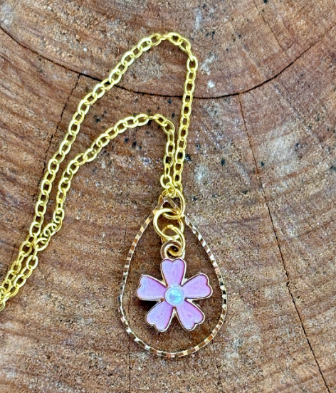 Gold Teardrop Necklace: Pink Flower Pearl Pendant jewelry Necklaces Consecrated Jewelry Co.