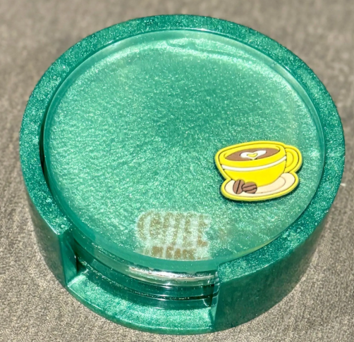 Handmade Coffee themed Resin Coasters: Sea Green and Cafe Latte Art, Set of 4 Coasters Consecrated Jewelry Co.