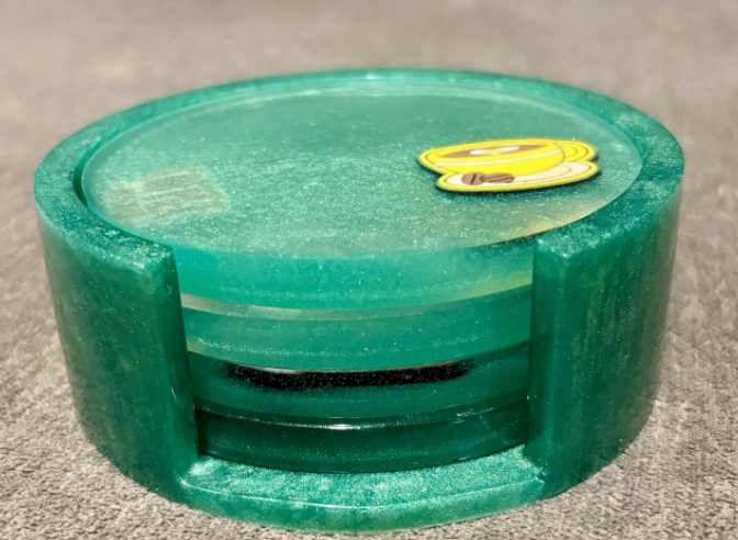 Handmade Coffee themed Resin Coasters: Sea Green and Cafe Latte Art, Set of 4 Coasters Consecrated Jewelry Co.