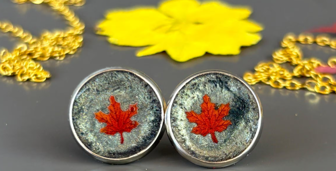 Fall Leaf Earrings Resin Studs Set | Autumn Jewelry Gift Earrings Consecrated Jewelry Co.
