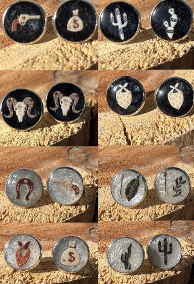 8 Pairs Western Studs Earring Set: Cowgirl, Cactus, Horseshoe, Money, Horseshoe, Gun, Bandana Hypoallergenic Earrings Consecrated Jewelry Co.