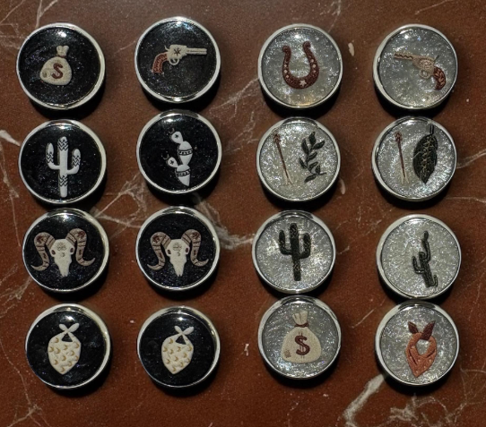 8 Pairs Western Studs Earring Set: Cowgirl, Cactus, Horseshoe, Money, Horseshoe, Gun, Bandana Hypoallergenic Earrings Consecrated Jewelry Co.
