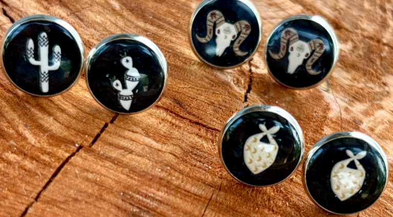 8 Pairs Western Studs Earring Set: Cowgirl, Cactus, Horseshoe, Money, Horseshoe, Gun, Bandana Hypoallergenic Earrings Consecrated Jewelry Co.