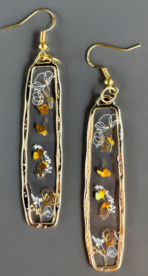 Gold and White Botanical Resin Dangle Earrings: Handmade Pressed Flower Jewelry Earrings Consecrated Jewelry Co.