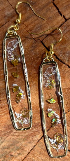 Gold and White Botanical Resin Dangle Earrings: Handmade Pressed Flower Jewelry Earrings Consecrated Jewelry Co.
