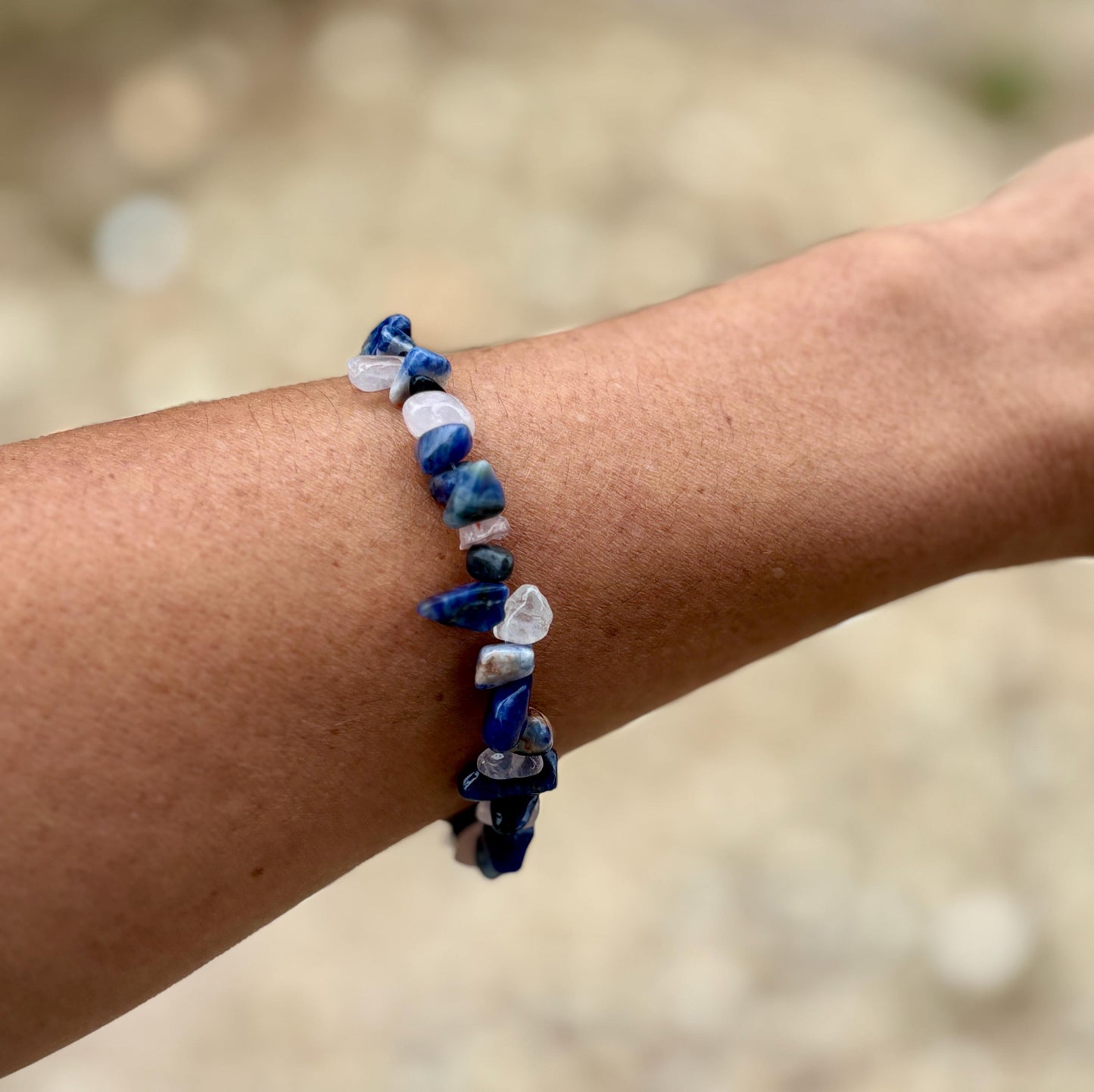 Stone Rock Bead Bracelet with Blue, Pink, and White Accents & Silver Adjustable Chain Bracelets Consecrated Jewelry Co.