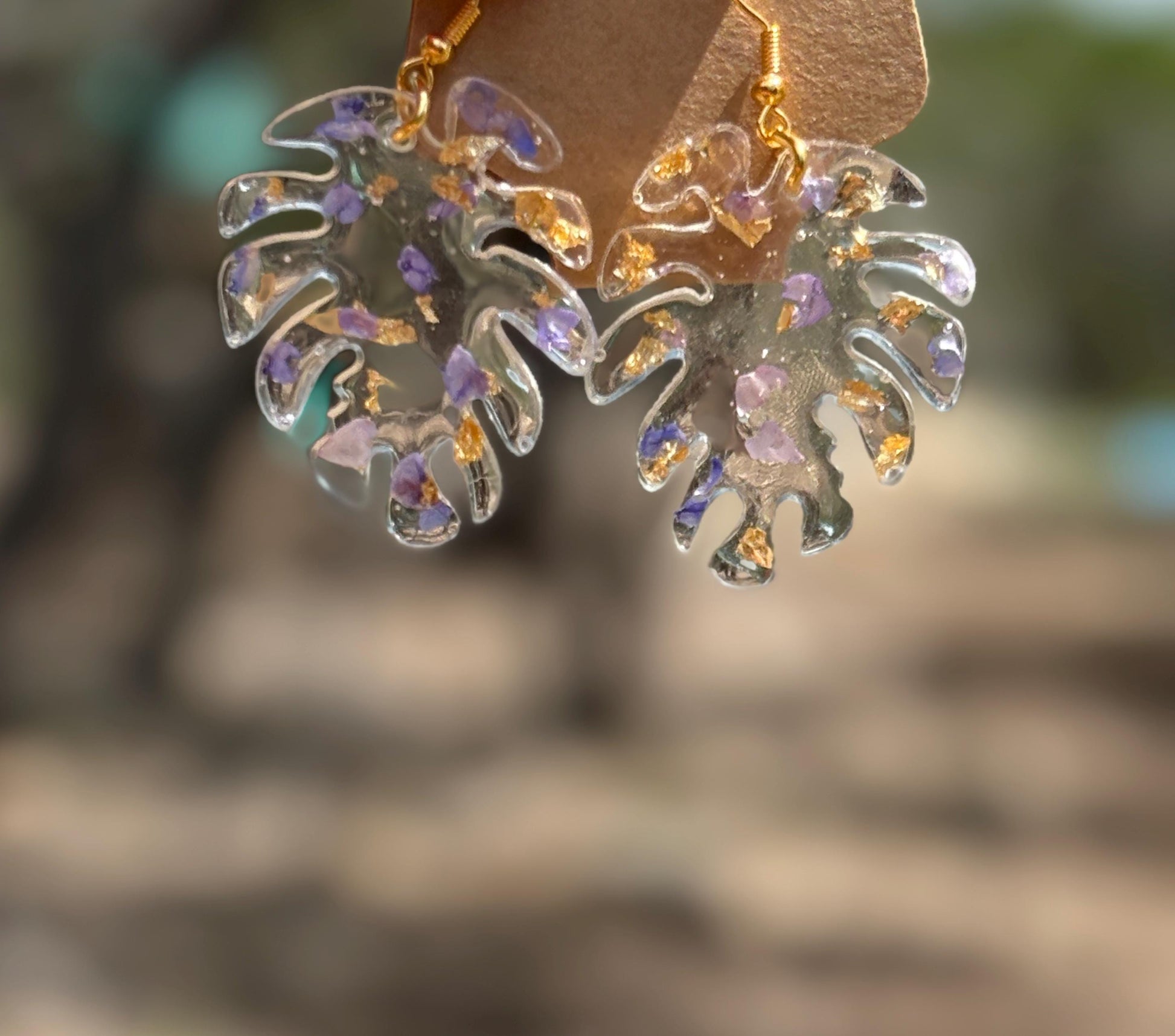 Monstera Leaf Dangle Earrings | Yellow Resin Glitter Shimmer Earrings Consecrated Jewelry Co.