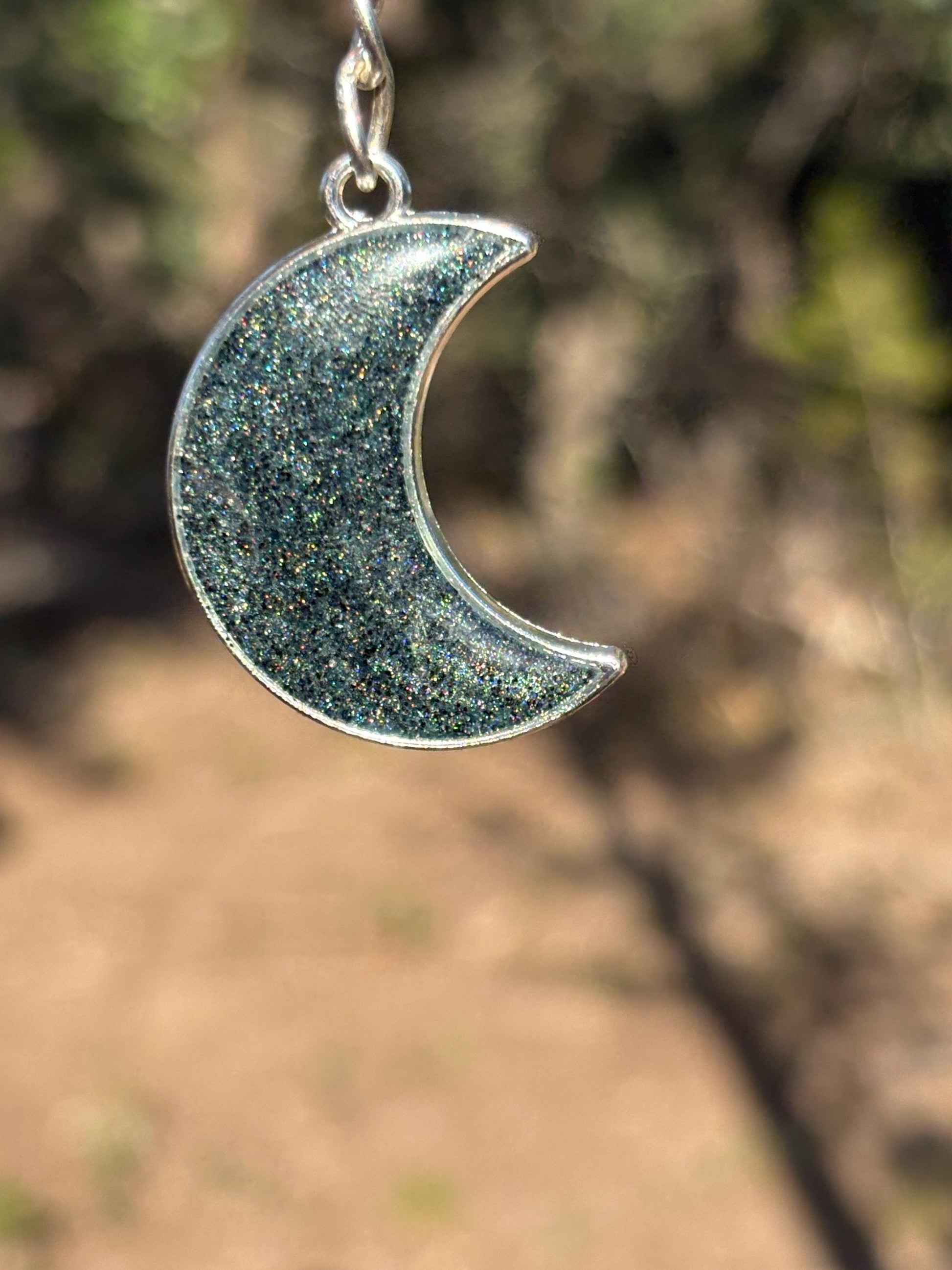 Crescent Moon Keychain | Stardust Silver Galaxy Resin Charm