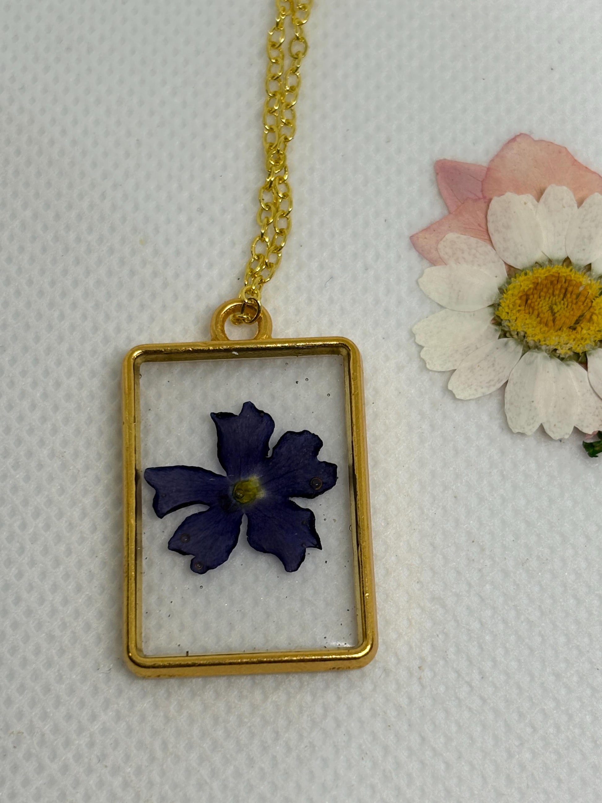 Pressed Purple Wildflower Pendant Necklace | Gold Resin Botanical Necklaces Consecrated Jewelry Co.