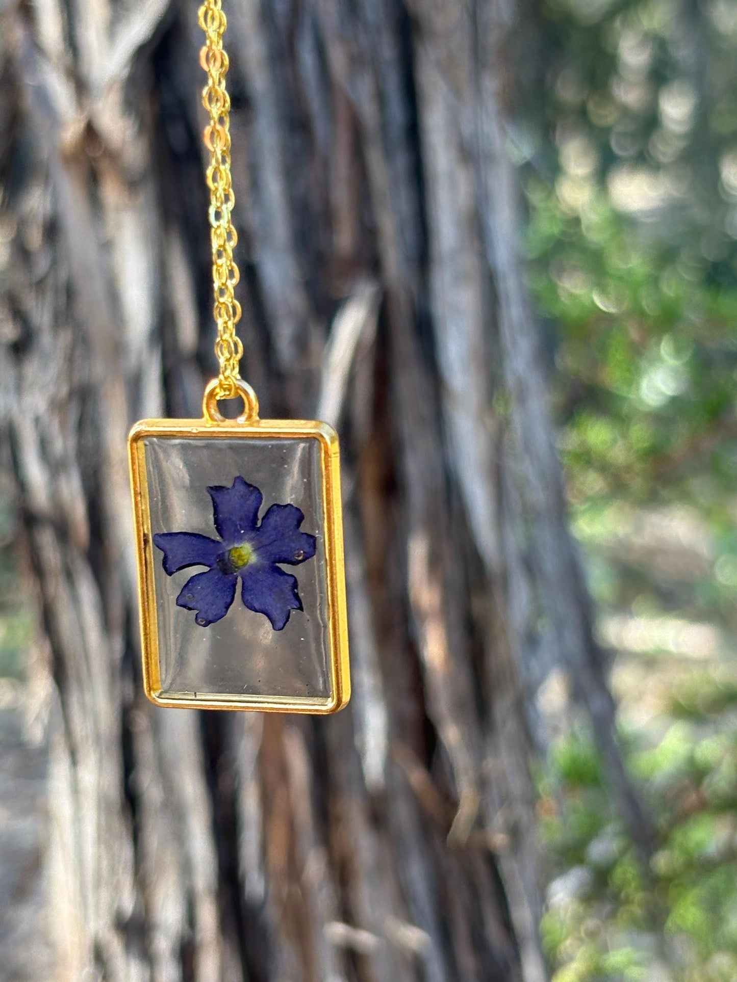 Pressed Purple Wildflower Pendant Necklace | Gold Resin Botanical Necklaces Consecrated Jewelry Co.