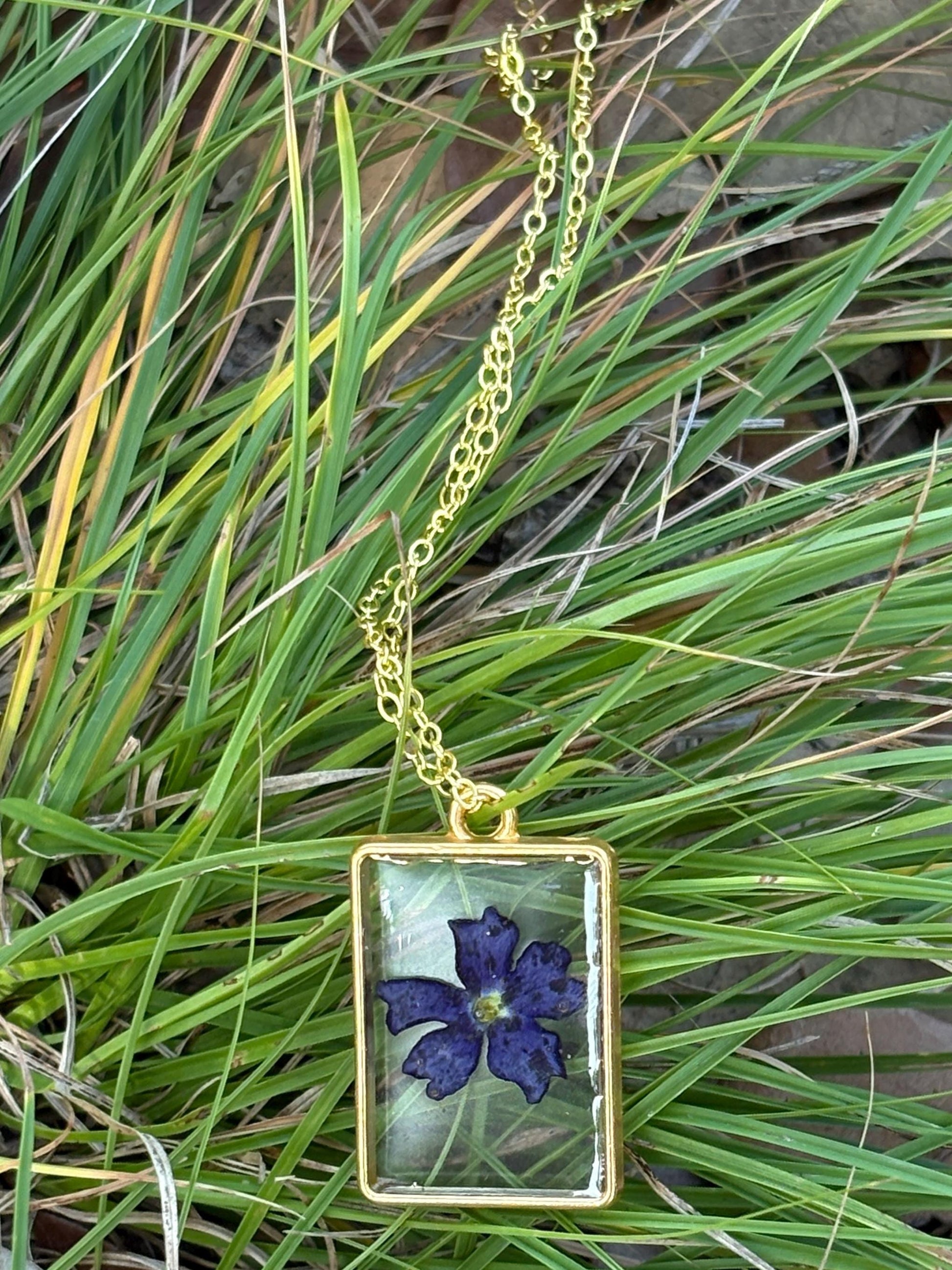 Pressed Purple Wildflower Pendant Necklace | Gold Resin Botanical Necklaces Consecrated Jewelry Co.